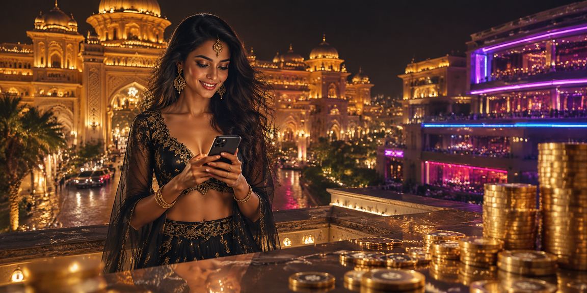 Mobile casino and payment interface with neon theme suitable for Indian users
