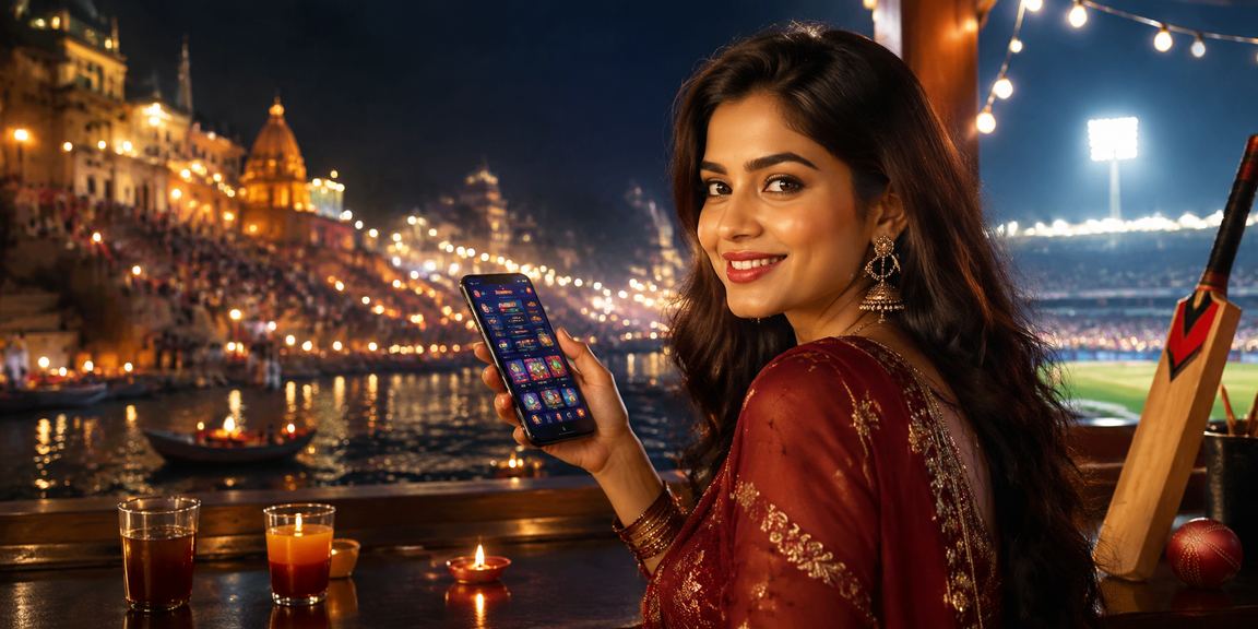 Cricket fan placing live bets near Varanasi ghats